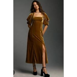 Anthropologie Velvet Midi Dress in Mustard Gold